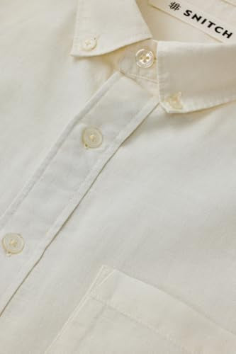 SNITCH Men Formal Shirt | Regular Fit Full Sleeve Button-Down Collar Solid Pattern | Premium Cotton Linen Blend & Breathable Fabric for Office & Casual Wear | Off White