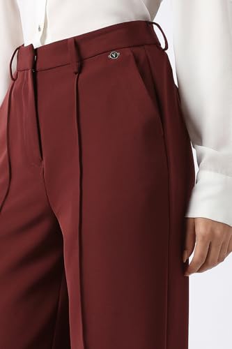 Women Maroon Solid Formal Trousers
