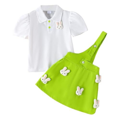 Hopscotch Girls Puff Sleeves White 2-Pc Bunny Applique Blouse & Skirt (6-7 Years)