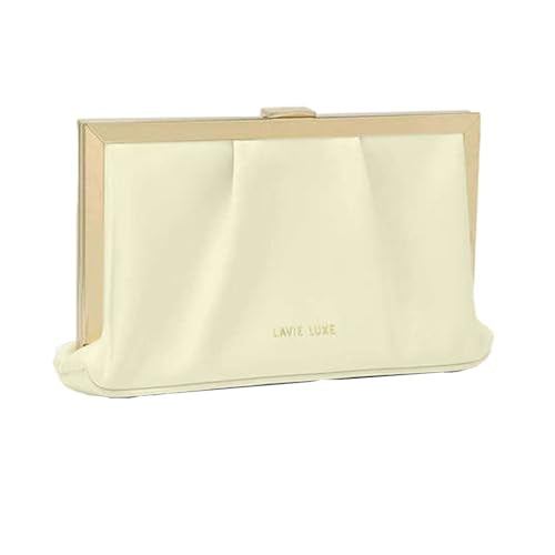 Lavie Luxe Pleatz Solid Synthetic Zipper Closure Women's Clutch (OFF_WHITE,MEDIUM)