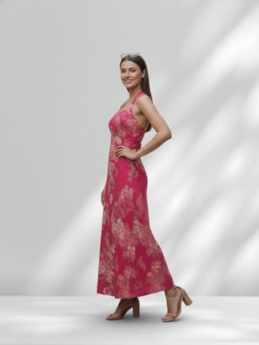 Varanga Women Trendy Cotton Maxi Dress Magenta