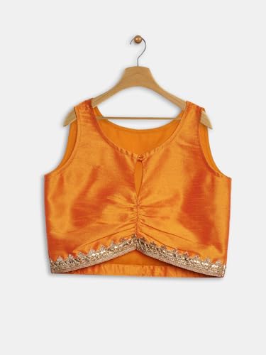 studio rasa Girls Dupion Kalidaar Embellished Lehenga Set for Festive Wedding Party(GLC62501/11-12_Orange_11-12 Y)