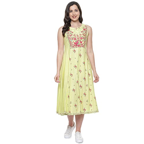BIBA Women's Ethnic Lime Rayon Ethnic Wear Dress (Size_2XL)