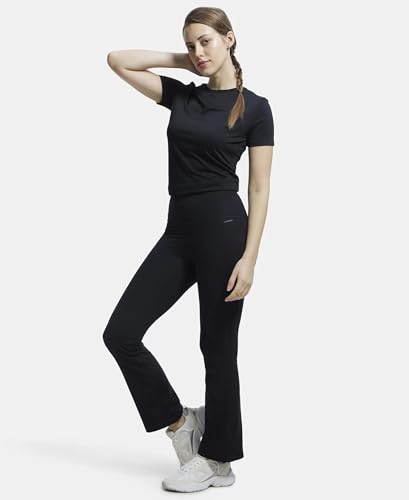 Jockey MW77 Women's Microfiber Elastane Stretch Regular Fit Flared Pants with StayFresh Treatment_Black_M