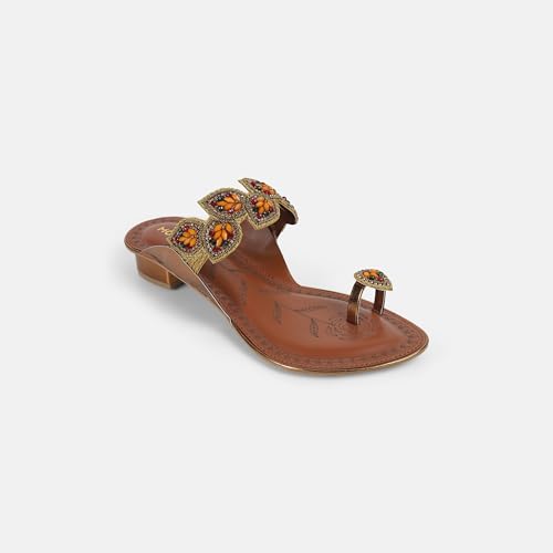 Mochi Women's Antique Gold Open Ethnic - Pathani with Flat sole UK/6 EU/39(32-781)
