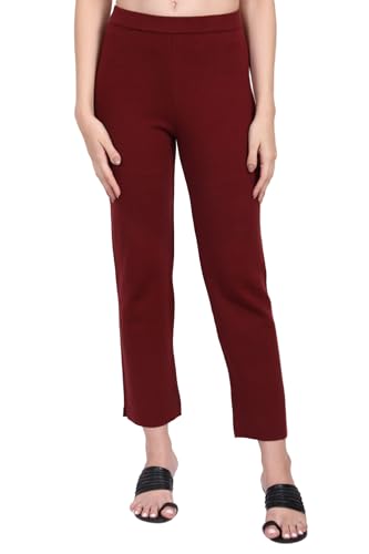W for Woman Maroon Solid Straight Pant - (W62077-224548-XL)