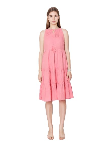 Zink London Women's Pink Solid Regular Fit Midi Dress