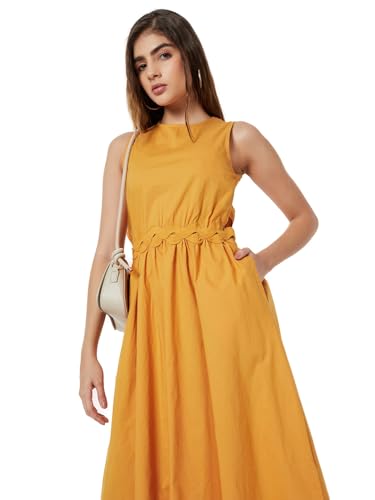Max Women Midi Dress with Cut-Out Sides (Yellow_S)