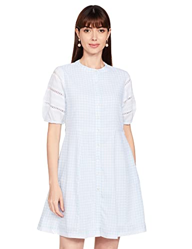 AND Women's Cotton A-Line Mini Dress (SS22AJ099DRY09_Blue_8)