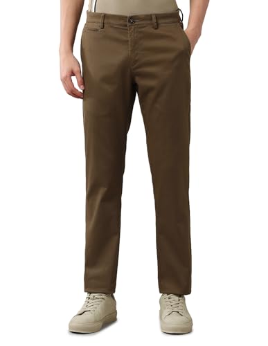 Arrow Sports Men's Brown Solid Mid Rise Cotton Button Regular Fit Flat Front Slant Pocket Trousers (ASAJTR2538_Brown_30)