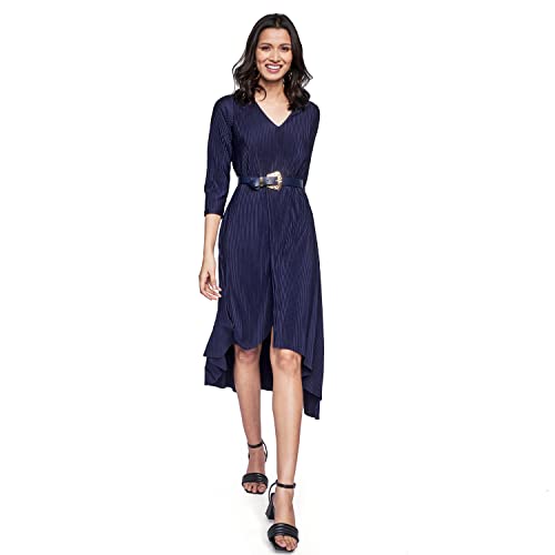 AND Women's Polyester Fit Flare Calf Length Dress (EE22AB041DRL8_Navy_10)