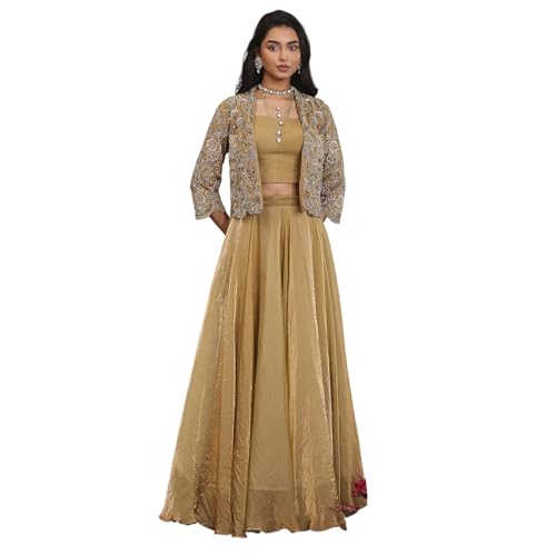 BIBA Women Gold Art Silk Regular Lehenga Set_38