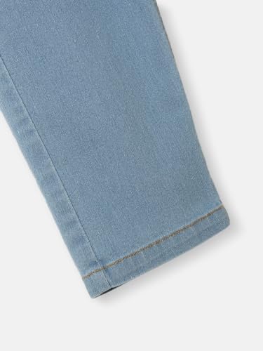 Nautinati Girls' Crochet Flowers Cotton Denim Jeans with Patch Pockets Blue