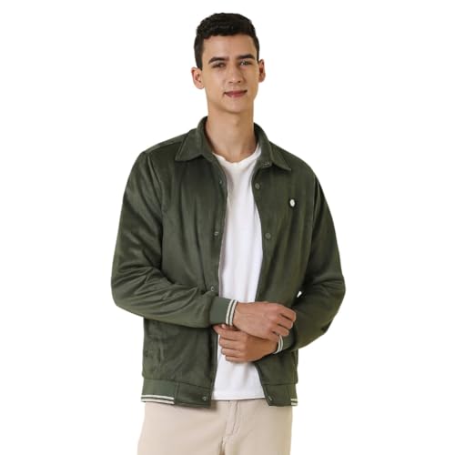 Allen Solly Mens solid varsity jacket with shirt collar