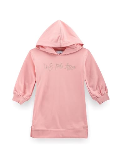 U.S. POLO ASSN. Kids Regular fit Cotton Long Sleeves Hooded Dresses (UGDRS0265_Pink_12M)