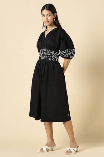 Women Black Embroidered Casual Dress
