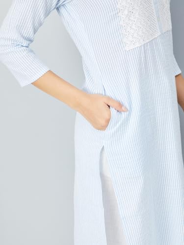 Max Women Lace Detail Straight Kurta (Blue_XXL)