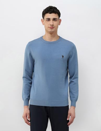 U.S.Polo Association Men's Solid Regular Fit Sweater Blue