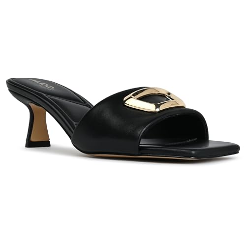 Aldo THELMA-001-BLACK Leather Square Toe Kitten Keel Dress Sandal (6)