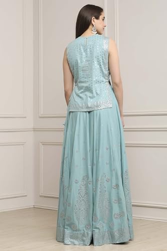 Biba Women Powder Blue Cotton Printed Lehenga Set_42