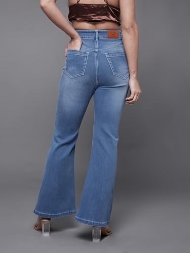 Miss Chase Women's Bootcut High Rise Clean Look Regular Stretchable Denim Jeans (MCSS24DEN79-02-824-38, Lagoon Blue, 38)