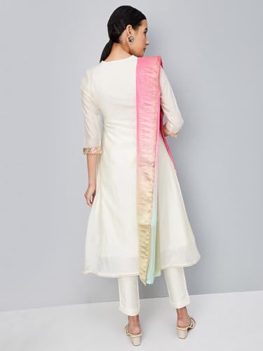 Max Women's Chanderi Kurta Set (EXST42040OFF White_Off