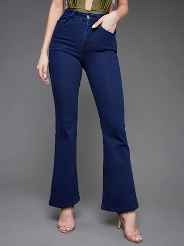Miss Chase Women's Bootcut High Rise Clean Look Regular Length Stretchable Shaping Denim Jeans (MCAW25DEN62-56-763-34, Shadow Blue, 34)