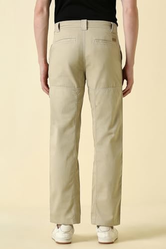 Men Beige Solid Casual Trousers