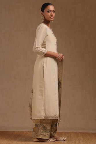 Soch Womens Beige Tissue Suit Set With With Beads and Stones