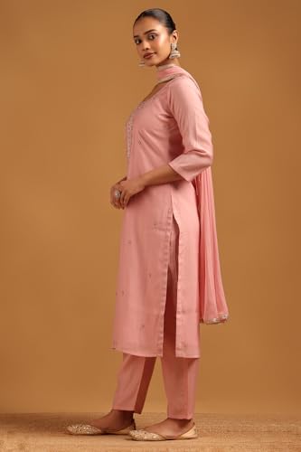 Soch Womens Pink Roman Silk Floral Salwar Suit With Stone Work