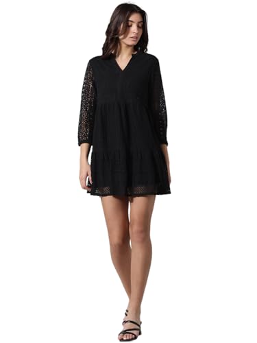 ONLY Women's Cotton Blend A-Line Mini Dress (15335810-Jet Black_Jet