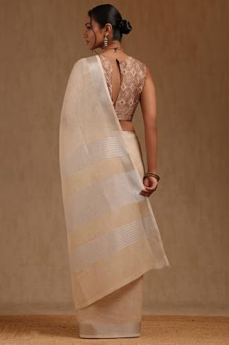 Soch Womens Cream Linen Solid Saree