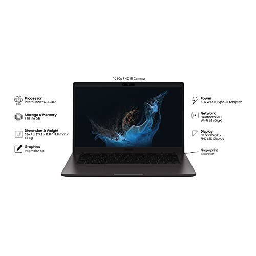 Samsung Galaxy Book2 (Graphite, 16GB RAM, 1TB SSD) | 14" Full HD Screen | Intel Core i5-12th Gen Processor | Windows 11 Pro | MS Office 2021, Business Laptop