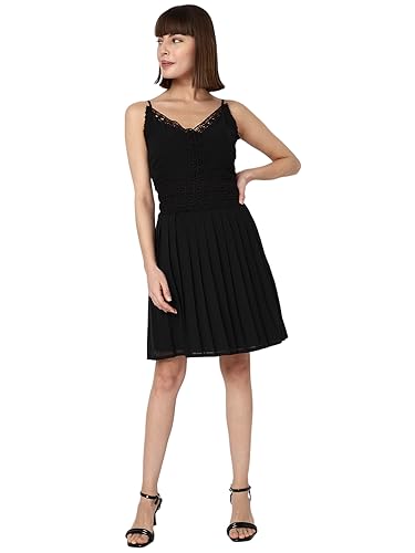 VERO MODA Women Solid Cotton Mini Black A-Line Dress