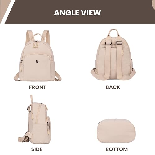 12o12 Women Travel Backpack, Multiple Pockets, Smart Organization, Lightweight Casual Daypack | Fashion Shoulder Sling Handbag Stylish for Travel, Work, Office, Picnic, Shopping College (Beige)