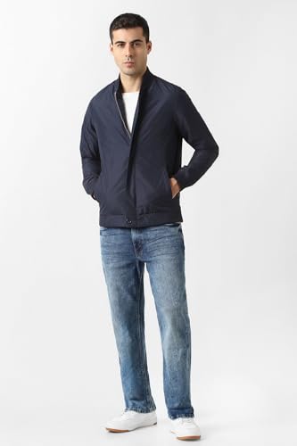 Men Navy Textured Casual Jacket