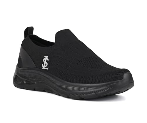 LOUIS STITCH Men’s Egyptian Black Lightweight Athleisure Sport Shoes | Ultra Cushioned Sole | Slip-On Sneaker and Athleisure Wear | Perfect for Casual, Gym & Travel Wear | LS-at-FK-JB | UK-9