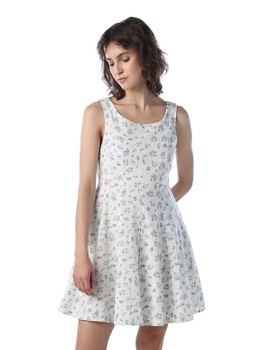 ONLY Women Floral Print Fit and Flare White Dress