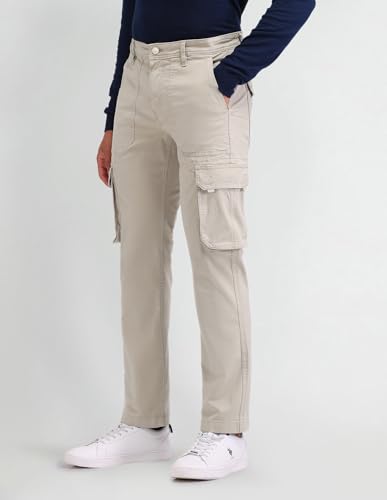 U.S. POLO ASSN. Mens Straight Fit Overdyed Cargos (UDTROO001_Stone_34)