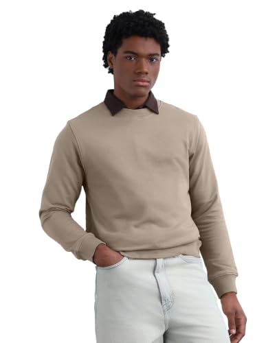 Flying Machine Brown Solid Cotton Regular Fit Men's Sweatshirt