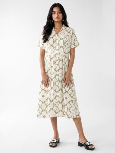 Max Women Printed Shirt Dress (White_XS)