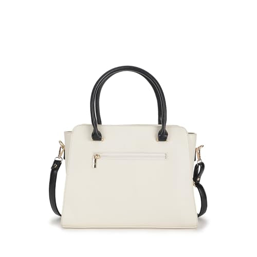 Fastrack PebbleEdge White Satchel | Faux-Leather Women’s Handbag | Structured Satchel with Triple Compartments & Gold Accents