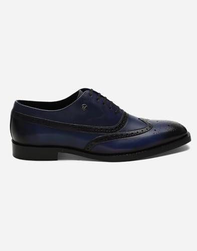 Monte Carlo Mens Navy Blue Solid Lace Up Genuine Leather Formal Brogue Shoes (201826FW-2-9)