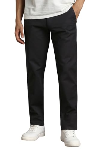 Men Black Solid Flat Front Casual Trousers