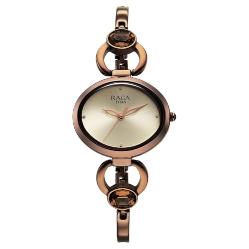 Titan Raga Viva Quartz Analog Champagne Dial Brown Metal Strap Watch for Women - NT2621QM02
