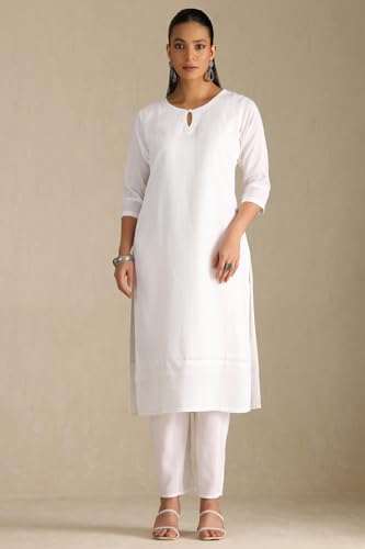 Soch Womens White Art Silk Embroidered Suit Set With Sequins