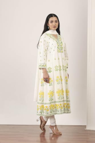 Rangriti Cotton Blend Printed Anarkali Casual Kurta With Churidar And Dupatta