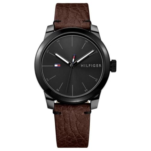 Tommy Hilfiger Analog Black Dial Leather Strap Watch for Men