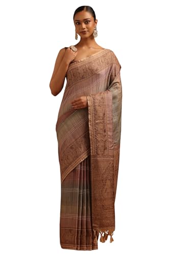 Soch Womens Purple Tussar Ethnic Motifs Saree With Thread Work