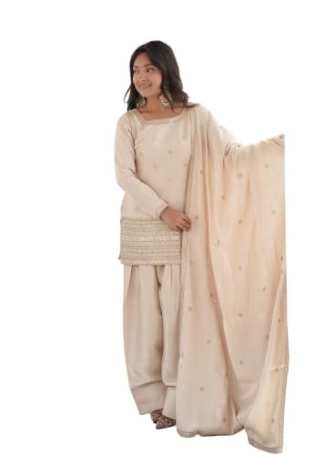 Leeli Peeri Designer Women's Roman Silk Sequence Embroidery Work Kurta Salwar With Dupatta.